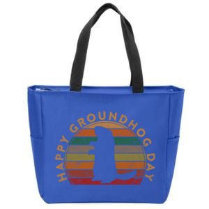 Retro Happy Groundhog Day Sunset Gift Ground Hog Silhouette Great Gift Zip Tote Bag