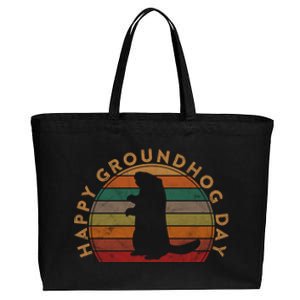 Retro Happy Groundhog Day Sunset Gift Ground Hog Silhouette Great Gift Cotton Canvas Jumbo Tote