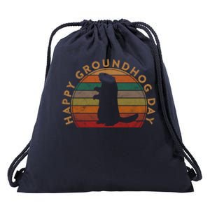 Retro Happy Groundhog Day Sunset Gift Ground Hog Silhouette Great Gift Drawstring Bag