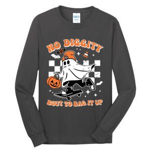 Retro Halloween Ghost No Diggity Bout To Bag It Up Tall Long Sleeve T-Shirt