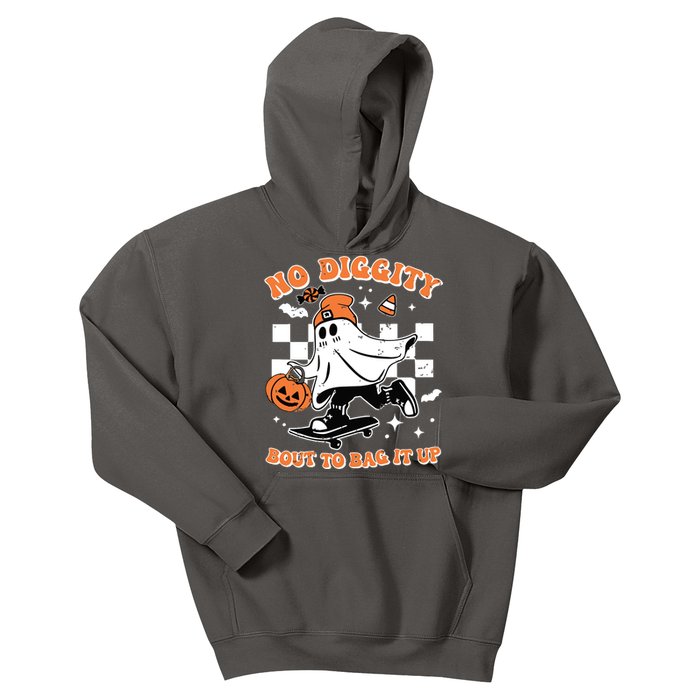 Retro Halloween Ghost No Diggity Bout To Bag It Up Kids Hoodie