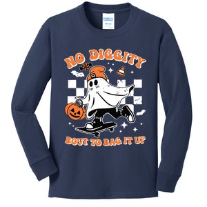 Retro Halloween Ghost No Diggity Bout To Bag It Up Kids Long Sleeve Shirt