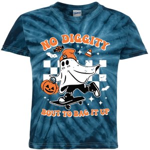 Retro Halloween Ghost No Diggity Bout To Bag It Up Kids Tie-Dye T-Shirt