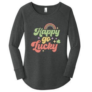 Retro Happy Go Lucky Rainbow St. Patrick's Day Four Leaf Clover Women's Perfect Tri Tunic Long Sleeve Shirt