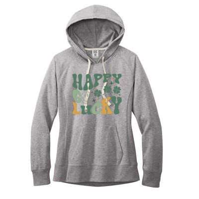 Retro Happy Go Lucky St Patricks Day  Women's Fleece Hoodie