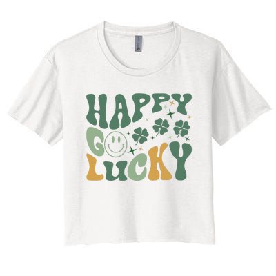 Retro Happy Go Lucky St Patricks Day  Women's Crop Top Tee