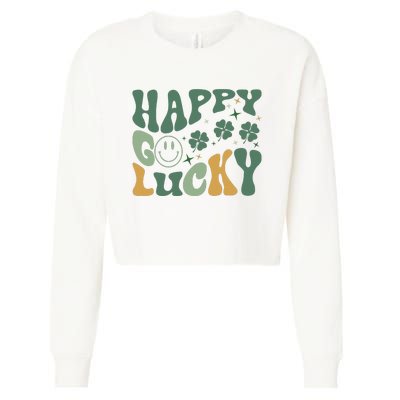 Retro Happy Go Lucky St Patricks Day  Cropped Pullover Crew