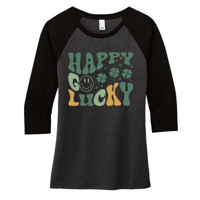 Retro Happy Go Lucky St Patricks Day  Women's Tri-Blend 3/4-Sleeve Raglan Shirt