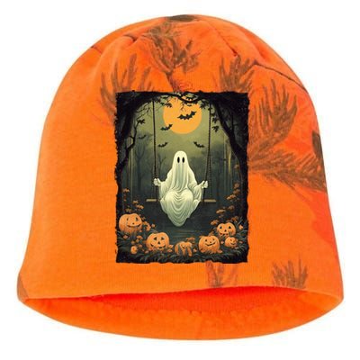 Retro Halloween Ghost Pumpkin Floral Vintage Boo Kati - Camo Knit Beanie