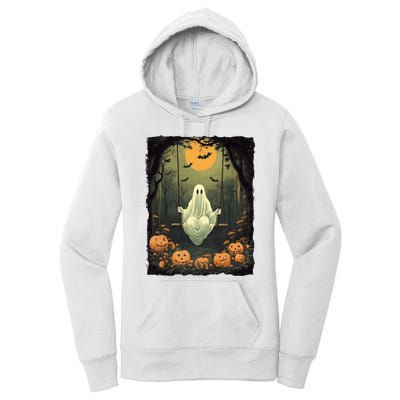 Retro Halloween Ghost Pumpkin Floral Vintage Boo Women's Pullover Hoodie