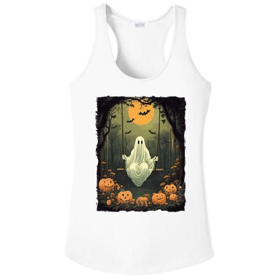 Retro Halloween Ghost Pumpkin Floral Vintage Boo Ladies PosiCharge Competitor Racerback Tank