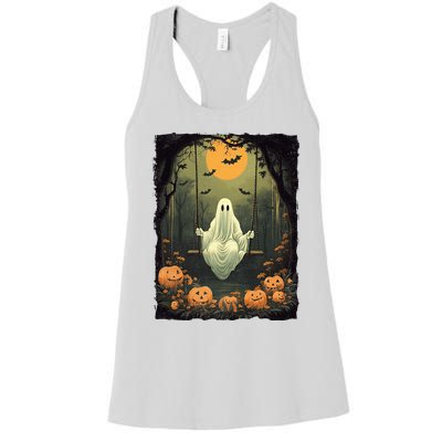 Retro Halloween Ghost Pumpkin Floral Vintage Boo Women's Racerback Tank