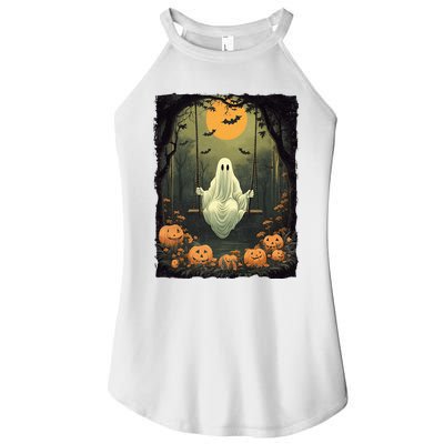 Retro Halloween Ghost Pumpkin Floral Vintage Boo Women’s Perfect Tri Rocker Tank