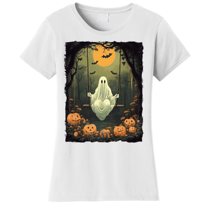 Retro Halloween Ghost Pumpkin Floral Vintage Boo Women's T-Shirt