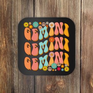 Retro Hippie Gemini Birthday Funny Gemini Zodiac Birthday Coaster