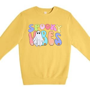 Retro Halloween Groovy Ghost Spooky Vibes Cute Gift Premium Crewneck Sweatshirt