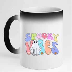 Retro Halloween Groovy Ghost Spooky Vibes Cute Gift 11oz Black Color Changing Mug