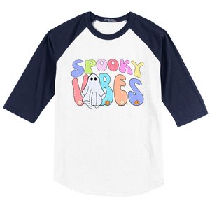 Retro Halloween Groovy Ghost Spooky Vibes Cute Gift Baseball Sleeve Shirt