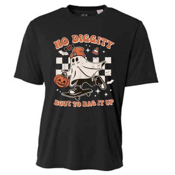 Retro Halloween Ghost No Diggity Bout To Bag It Up Cooling Performance Crew T-Shirt