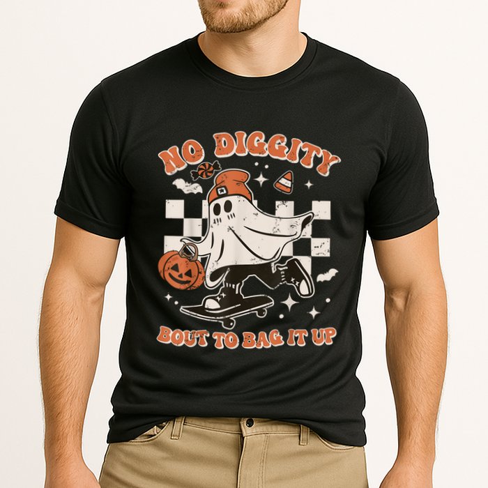 Retro Halloween Ghost No Diggity Bout To Bag It Up Performance Shirt