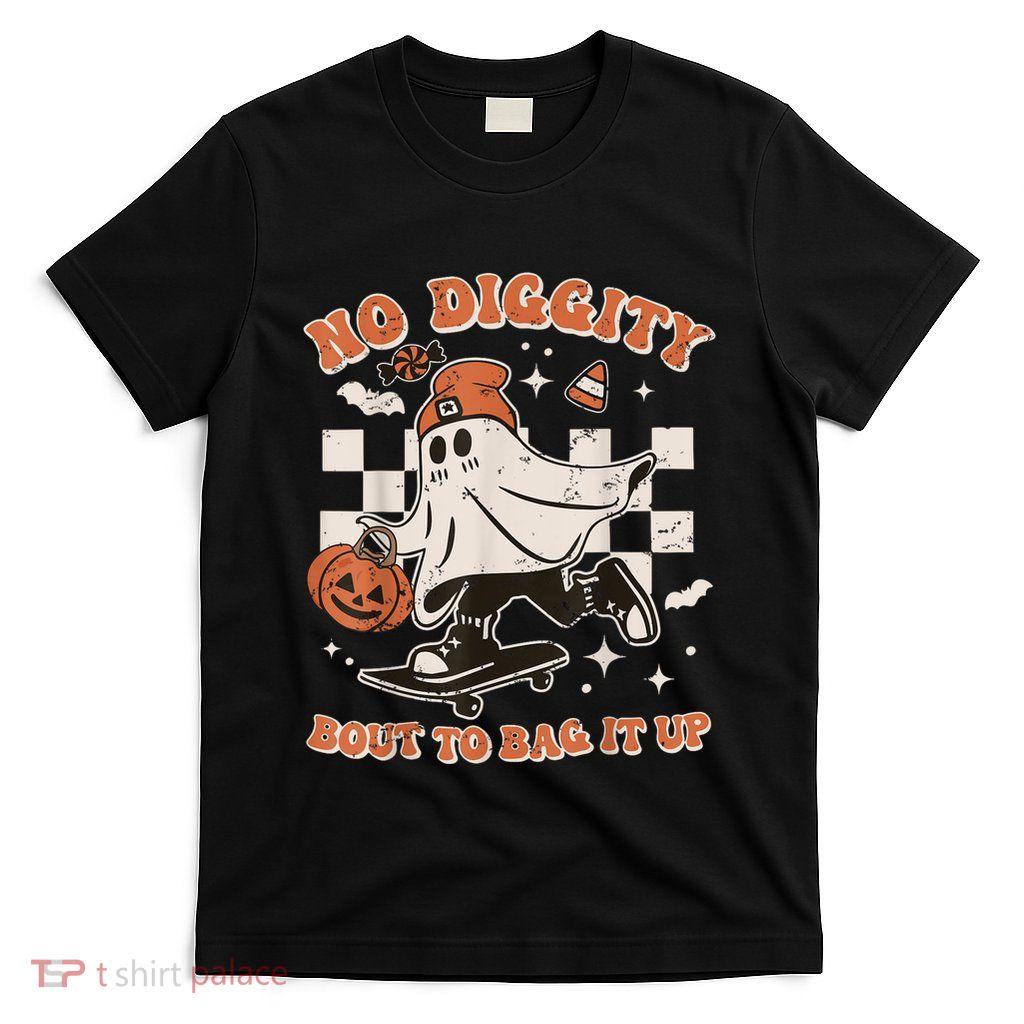 Retro Halloween Ghost No Diggity Bout To Bag It Up T-Shirt