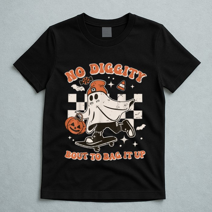 Retro Halloween Ghost No Diggity Bout To Bag It Up T-Shirt
