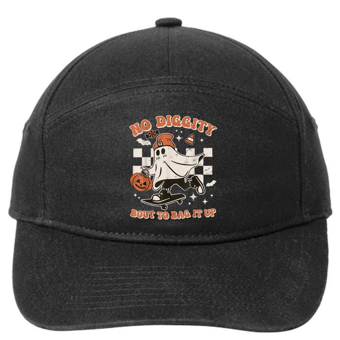 Retro Halloween Ghost No Diggity Bout To Bag It Up 7-Panel Snapback Hat