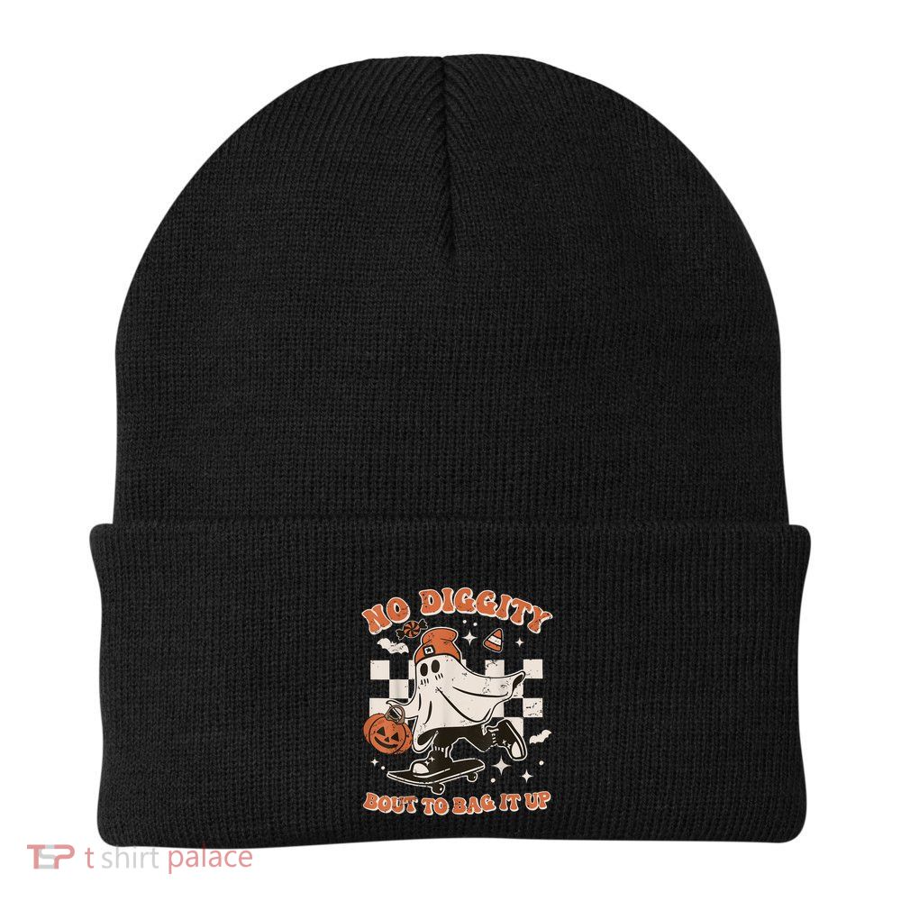 Retro Halloween Ghost No Diggity Bout To Bag It Up Beanie