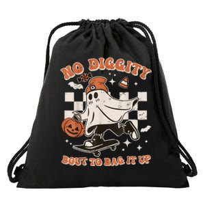 Retro Halloween Ghost No Diggity Bout To Bag It Up Drawstring Bag