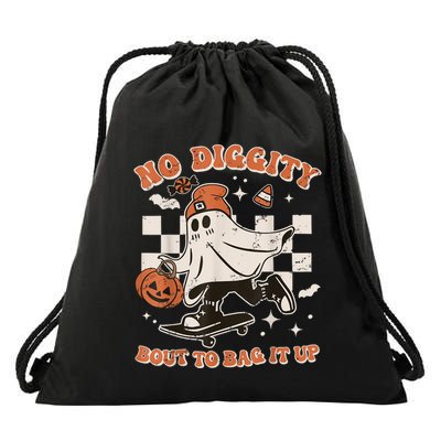 Retro Halloween Ghost No Diggity Bout To Bag It Up Drawstring Bag