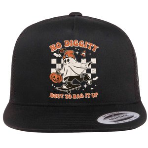 Retro Halloween Ghost No Diggity Bout To Bag It Up Flat Bill Trucker Hat