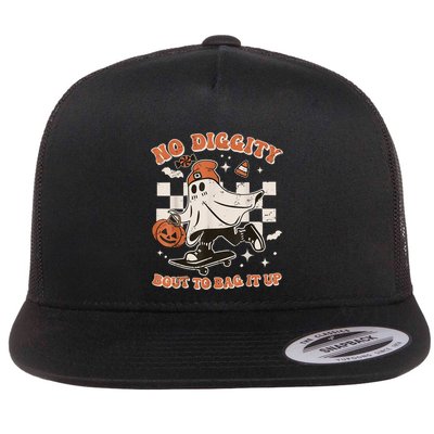 Retro Halloween Ghost No Diggity Bout To Bag It Up Flatbill Hat
