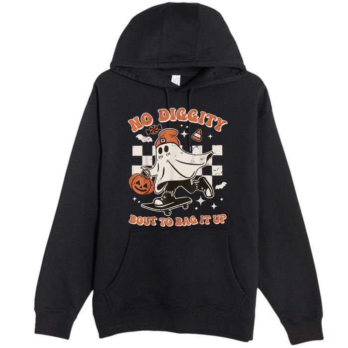 Retro Halloween Ghost No Diggity Bout To Bag It Up Premium Pullover Hoodie