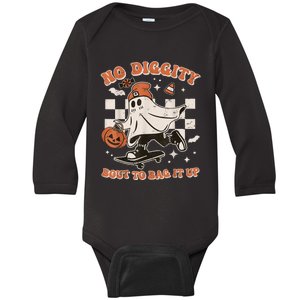 Retro Halloween Ghost No Diggity Bout To Bag It Up Baby Long Sleeve Bodysuit