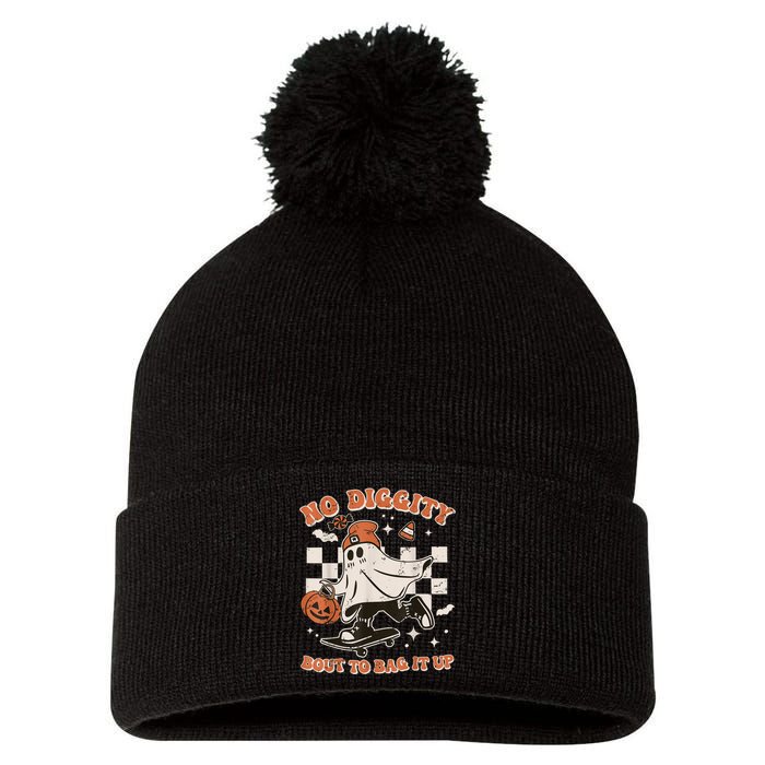 Retro Halloween Ghost No Diggity Bout To Bag It Up Pom Pom 12in Knit Beanie