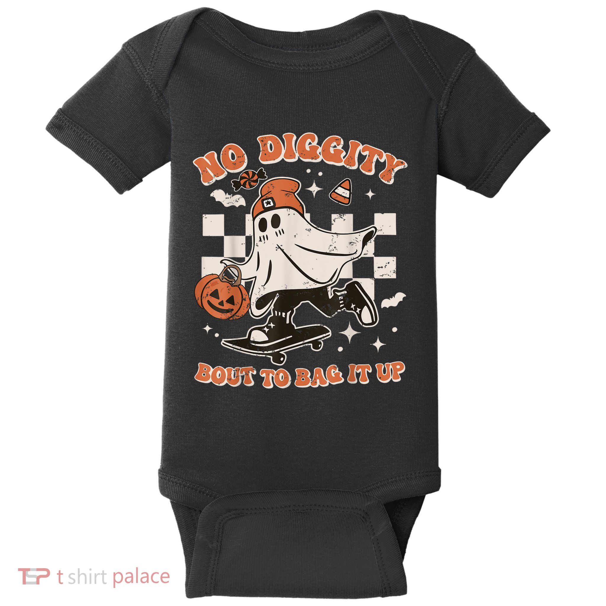Retro Halloween Ghost No Diggity Bout To Bag It Up Baby Bodysuit