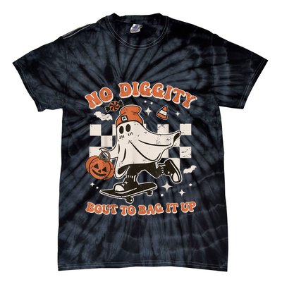 Retro Halloween Ghost No Diggity Bout To Bag It Up Tie-Dye T-Shirt