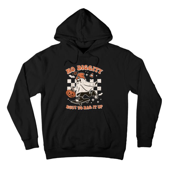 Retro Halloween Ghost No Diggity Bout To Bag It Up Tall Hoodie