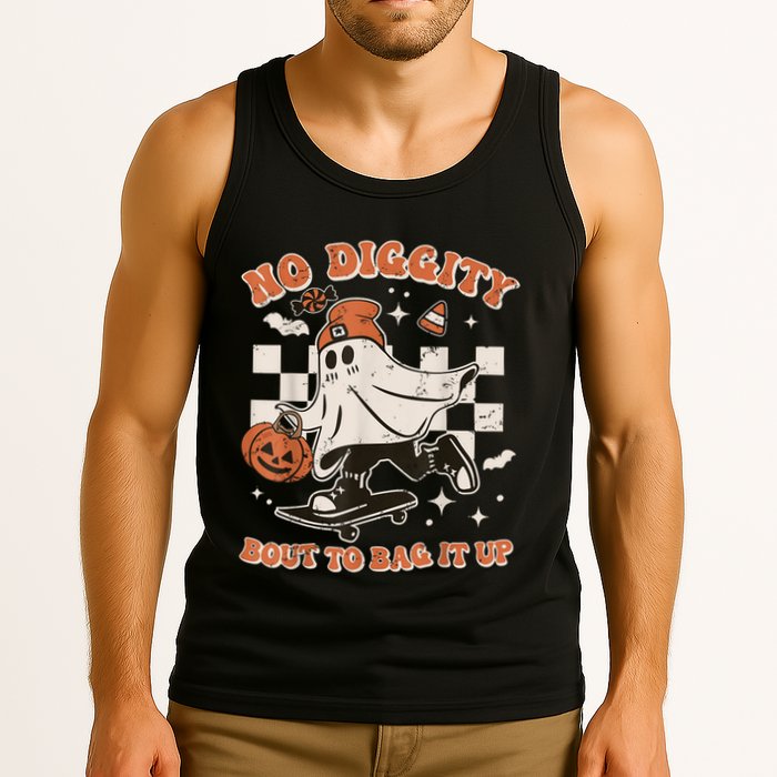 Retro Halloween Ghost No Diggity Bout To Bag It Up Tank Top