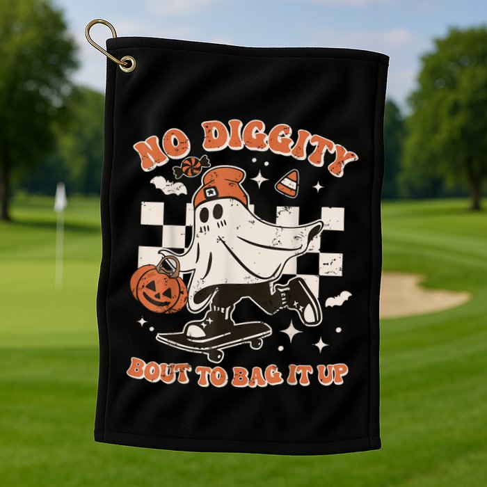 Retro Halloween Ghost No Diggity Bout To Bag It Up Golf Towel