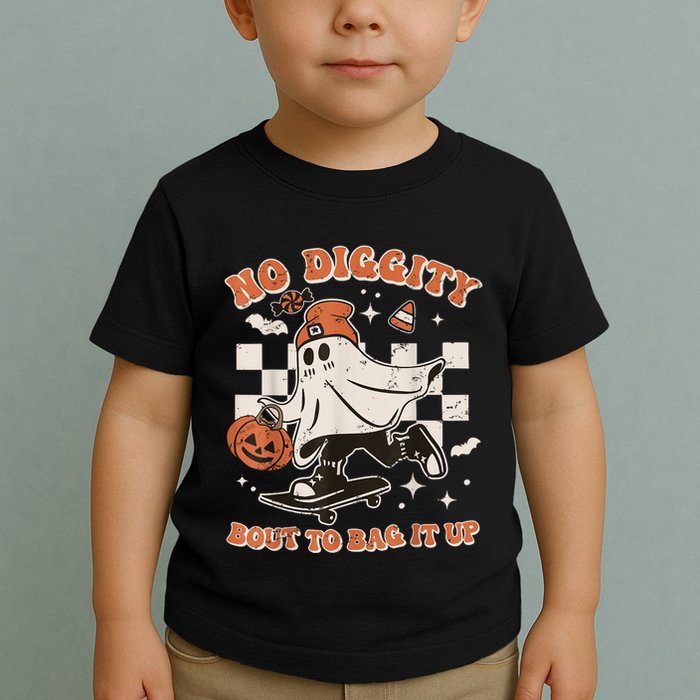 Retro Halloween Ghost No Diggity Bout To Bag It Up Toddler T-Shirt