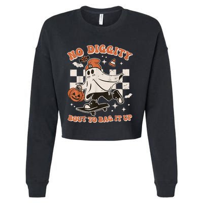 Retro Halloween Ghost No Diggity Bout To Bag It Up Cropped Pullover Crew