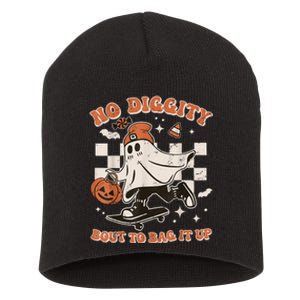 Retro Halloween Ghost No Diggity Bout To Bag It Up Short Acrylic Beanie