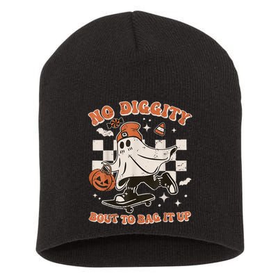 Retro Halloween Ghost No Diggity Bout To Bag It Up Short Acrylic Beanie