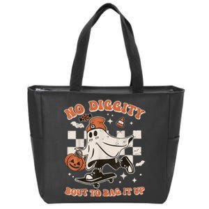 Retro Halloween Ghost No Diggity Bout To Bag It Up Zip Tote Bag