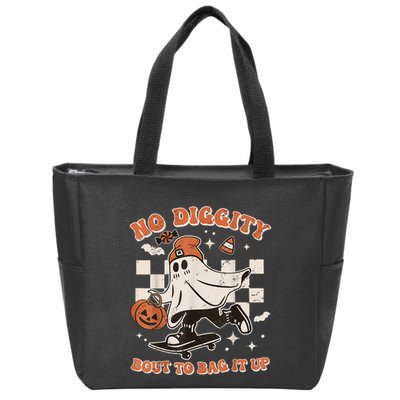 Retro Halloween Ghost No Diggity Bout To Bag It Up Zip Tote Bag