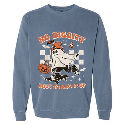 Retro Halloween Ghost No Diggity Bout To Bag It Up Garment-Dyed Sweatshirt