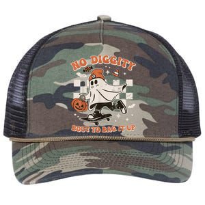 Retro Halloween Ghost No Diggity Bout To Bag It Up Retro Rope Trucker Hat Cap