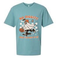Retro Halloween Ghost No Diggity Bout To Bag It Up Sueded Cloud Jersey T-Shirt