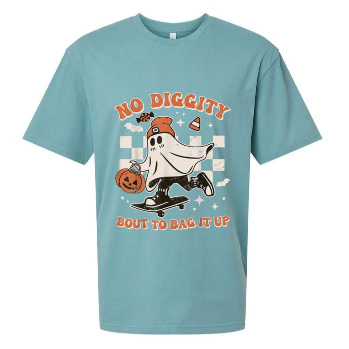 Retro Halloween Ghost No Diggity Bout To Bag It Up Sueded Cloud Jersey T-Shirt